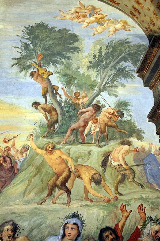 Giovanni Mannozzi - 134, i satiri cacciano la cultura antica dal Parnaso, Palazzo Pitti, Firenze, dettaglio